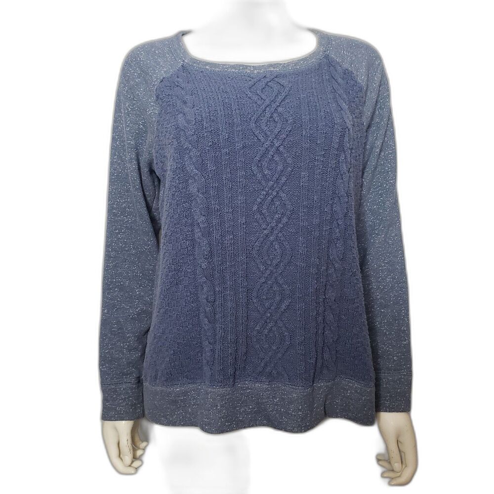 LL BEAN Blue Cotton Crew Neck Sweater Womens Size Large
